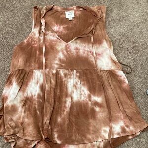 Knox Rose Brown/Coral Sleeveless Tank Top with Tie Front